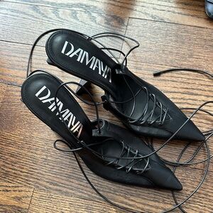 Damaya Black Lace-Up Heels 👠🖤